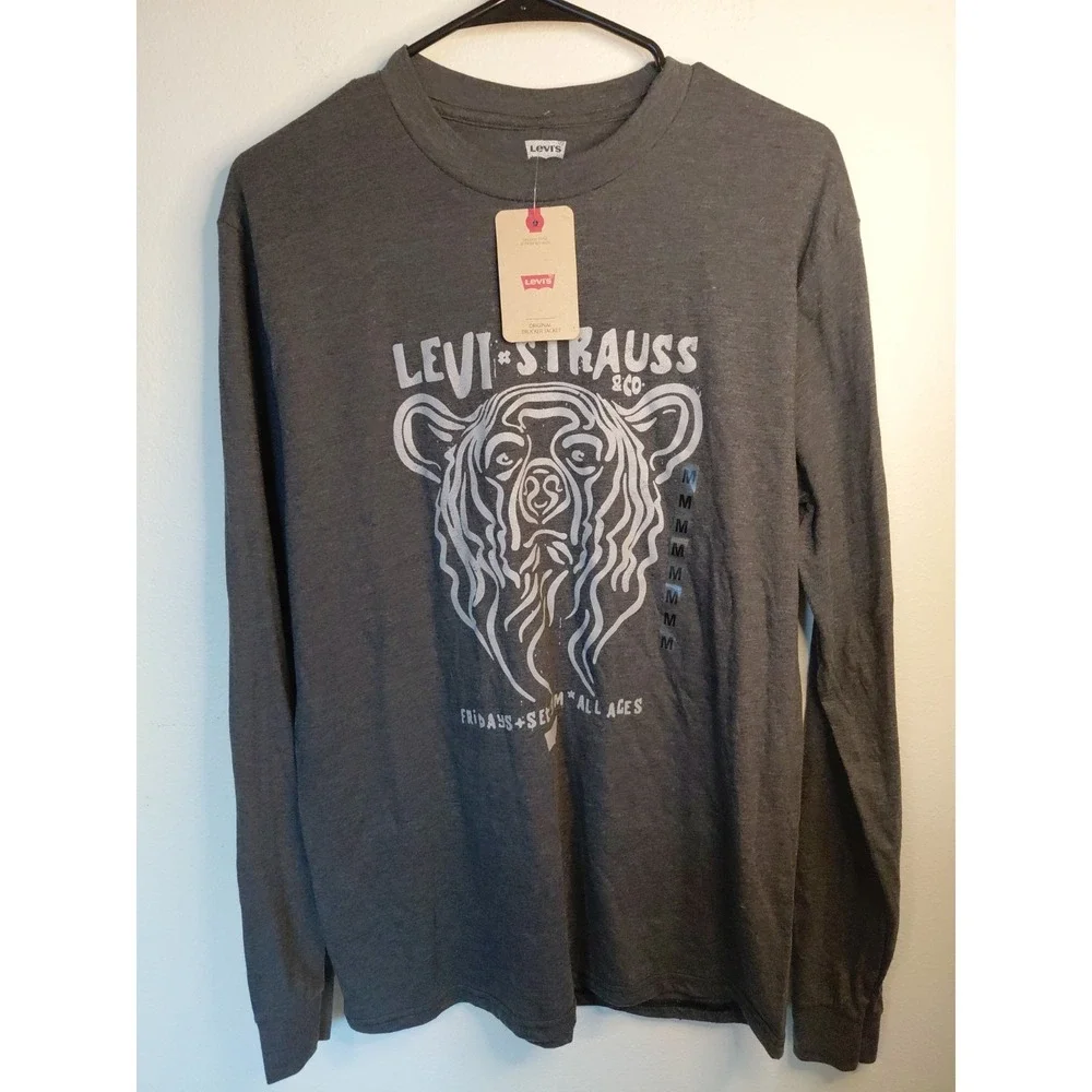 Levi's Adult T-Shirt Size L Charcoal Long Sleeve Logo Crew Neck NWT Org $39.50